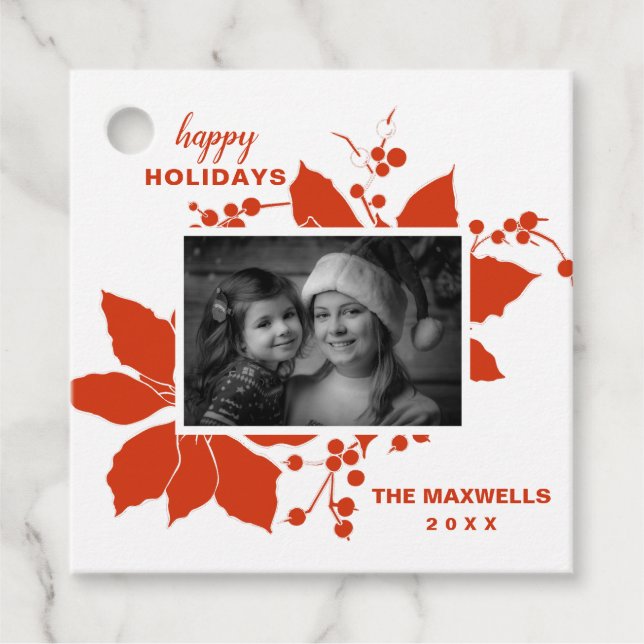 Poinsettia Red Graphic Holiday Foto Geschenkanhänger (Vorderseite)