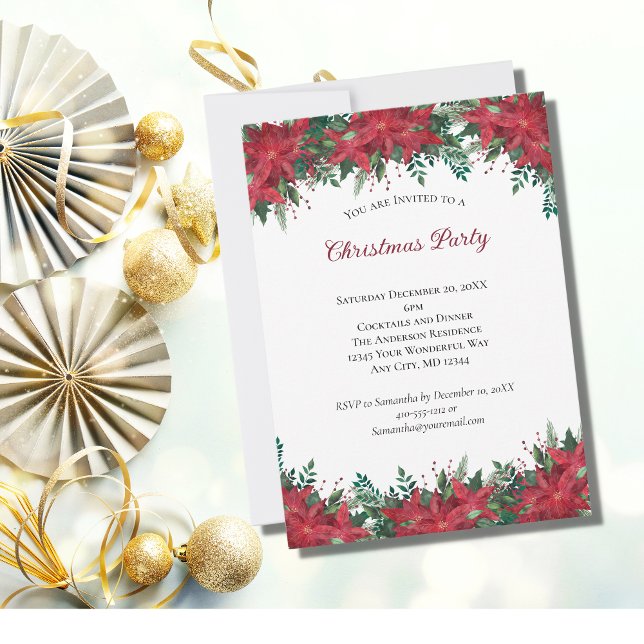 Poinsettia Red Green Holiday Weihnachts-Party Invi Einladung (Von Creator hochgeladen)