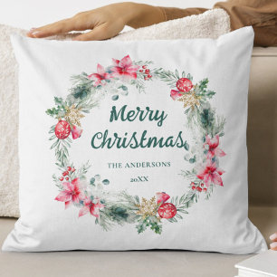Poinsettia Red Green White Wreath Weihnachtsgedich Kissen