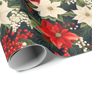 Poinsettia Reds & Cream Hübsche Weihnachtsrolle Geschenkpapier