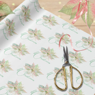 Poinsettia Rosa Gold Salbei Wasserfarben Weihnacht Geschenkpapier