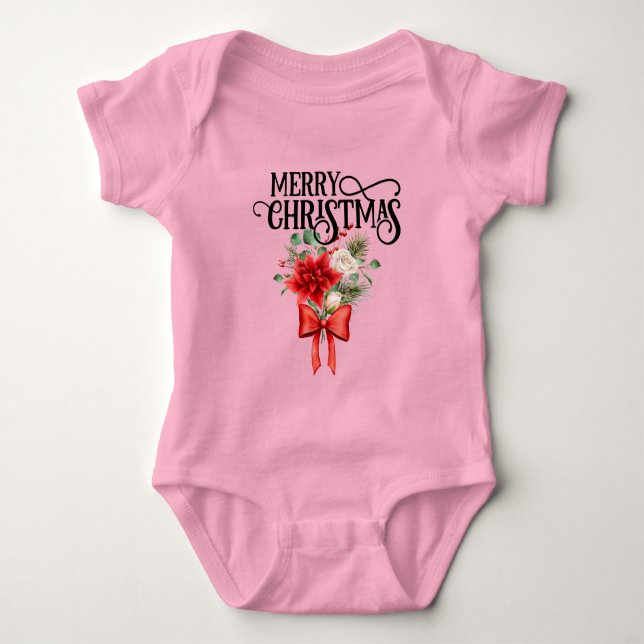 Poinsettia Rose Blume Bouquet Baby Strampler (Vorderseite)
