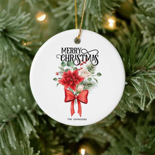 Poinsettia Rose Blume Bouquet Keramik Ornament (Baum)