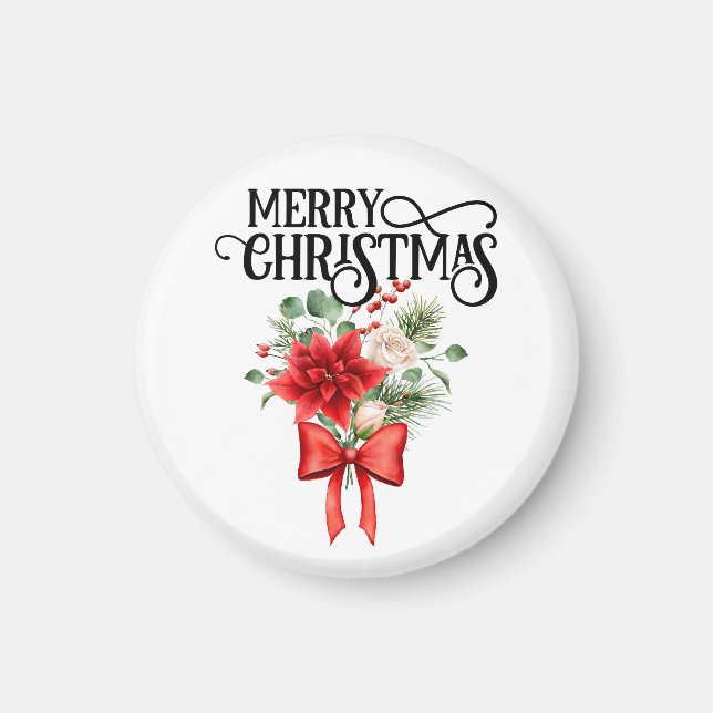 Poinsettia Rose Blume Bouquet Magnet (Vorne)
