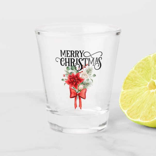 Poinsettia Rose Blume Bouquet Schnapsglas (Vorderseite)