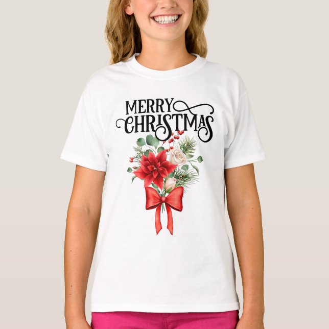 Poinsettia Rose Blume Bouquet T-Shirt (Vorderseite)