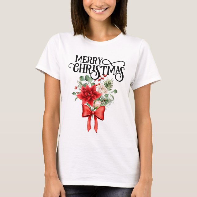 Poinsettia Rose Blume Bouquet T-Shirt (Vorderseite)