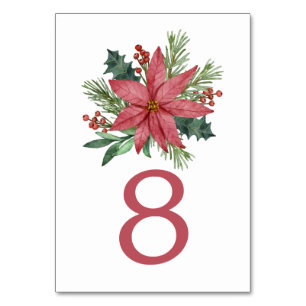 Poinsettia-Rot-Blumen-Weihnachtshochzeit Tischnummer