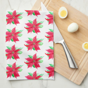 Poinsettia Rot Florale Weihnachtsblume  Geschirrtuch