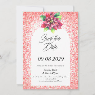 Poinsettia Rot Glitter Save-the-Date-Einladung Einladung