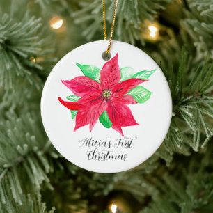 Poinsettia Rote Flora Blume Weihnachten Keramik Ornament