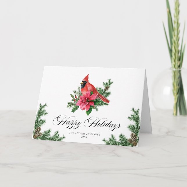 Poinsettia Roter Kardinal Weihnachtsgrüße Feiertagskarte (Vorderseite)