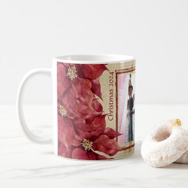 Poinsettia Roter Rahmen Weihnachten Tasse (Mit Donut)