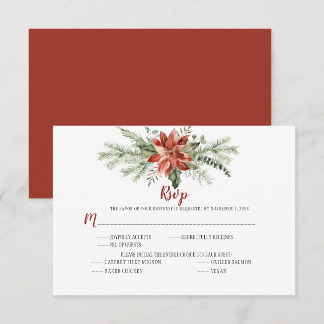 Poinsettia Rouge Élégant Noël RSVP Toujours Vert (Devant / Derrière)