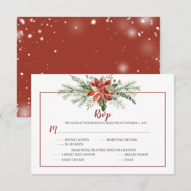 Poinsettia Rouge Élégant Noël RSVP Toujours Vert (Devant / Derrière)