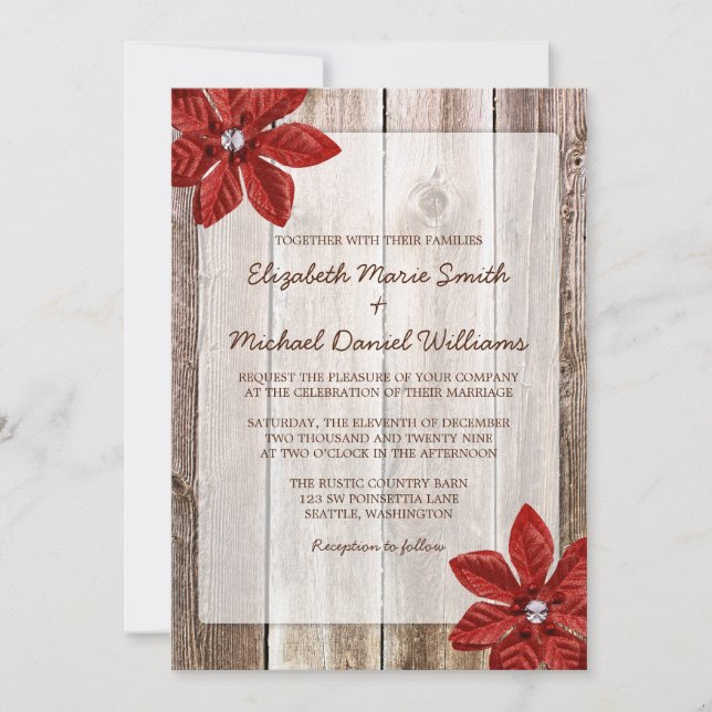 Poinsettia Rustic Barn Invitations au mariage du b (Devant)