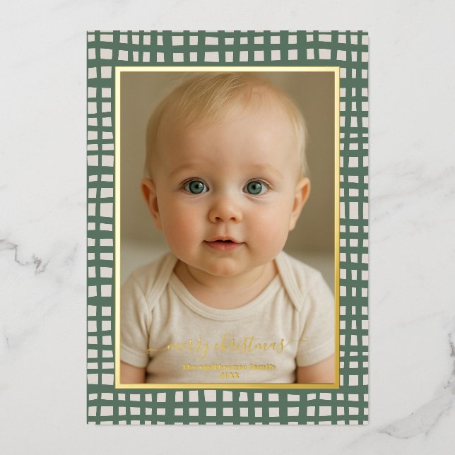 Poinsettia Sage Green Ivory Christmas Photo real Folieneinladung (Vorderseite)