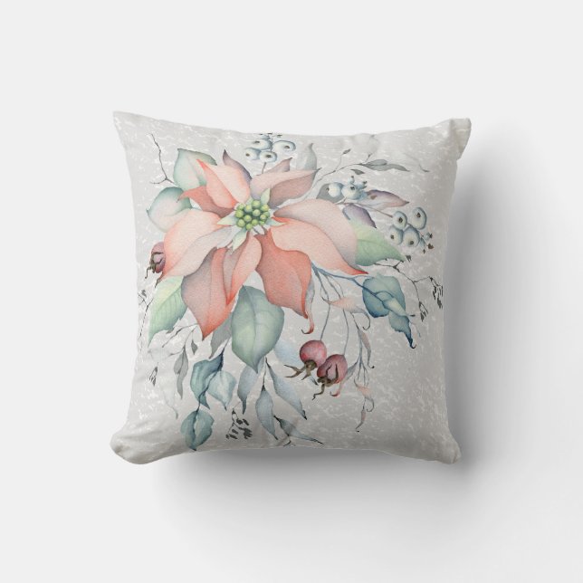 Poinsettia Schneeszene, Blätter, Beeren, 2 Seiten Kissen (Vorderseite)
