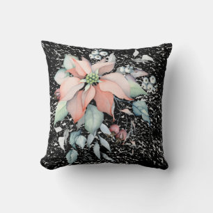 Poinsettia Schneeszene, schwarz, Beeren, zweiseiti Kissen