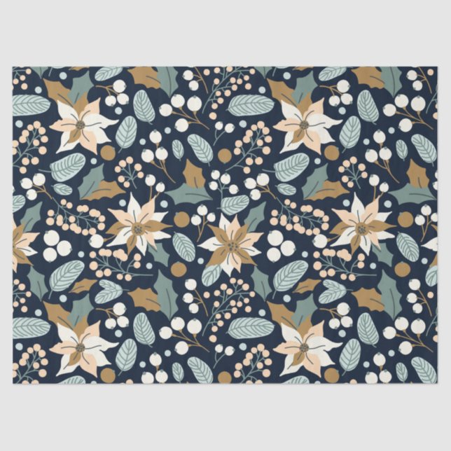 Poinsettia Schwarzer Hintergrund Winterurlaub Wrap Seidenpapier (Vorderseite)