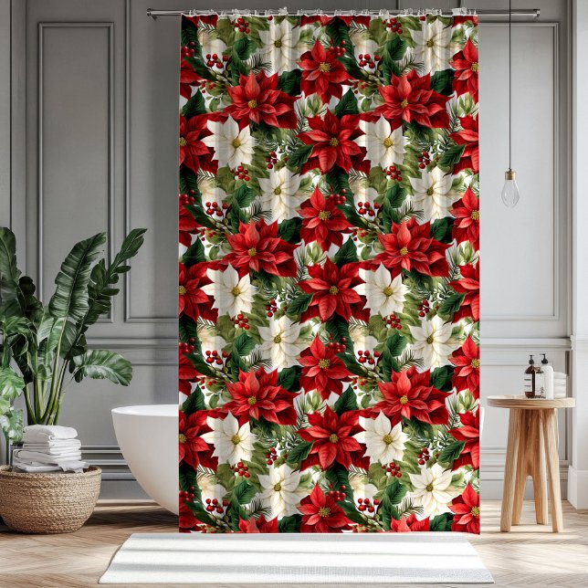 Poinsettia Shower Curtain Timeless Holiday Charm Duschvorhang (Poinsettia Shower Curtain Timeless Holiday Charm)