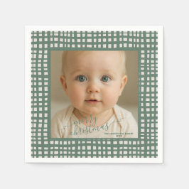 Poinsettia squares Sage Ivory Christmas Photo Serviette