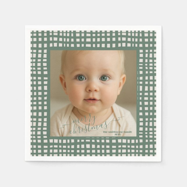 Poinsettia squares Sage Ivory Christmas Photo Serviette (Vorderseite)