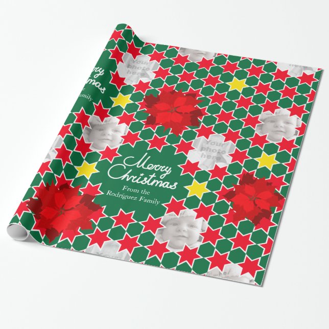 Poinsettia Star - Foto der Weihnachtsfamilie Geschenkpapier (Ungerollt)