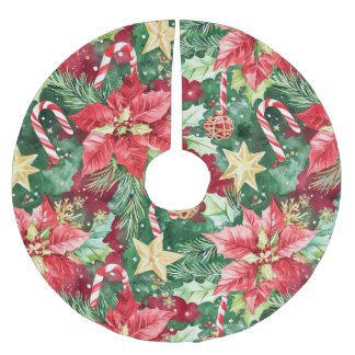 Poinsettia Stars Candy Canes Polyester Weihnachtsbaumdecke