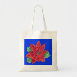 Poinsettia Tote Bag, blauer Hintergrund Tragetasche