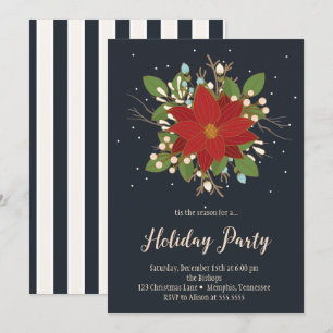 Poinsettia und Berries Holiday Party Einladung
