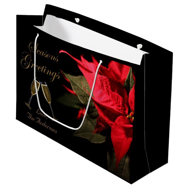 Poinsettia und Champagne Elegante Personalisiert Große Geschenktüte (Vorderseite Schrägansicht)