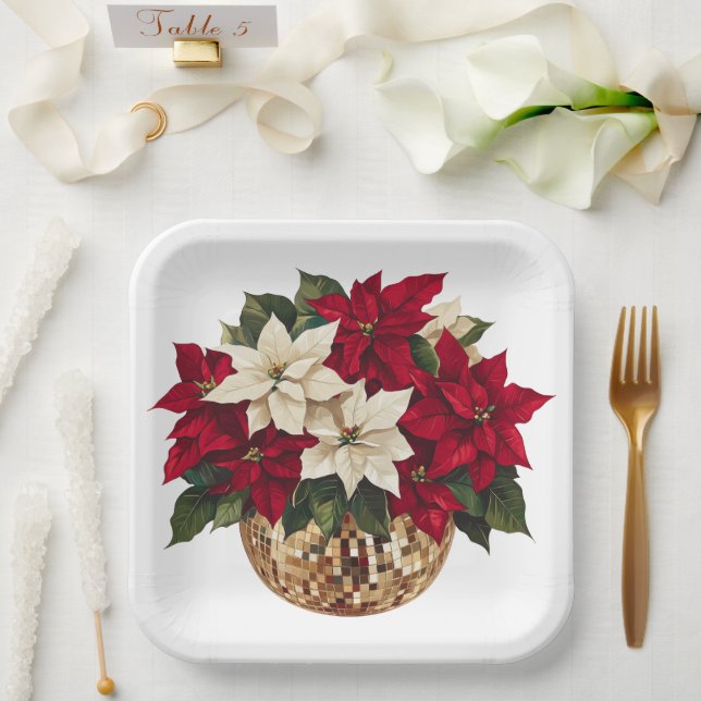 Poinsettia und Disco Ball Paper Plate Pappteller (Hochzeit)