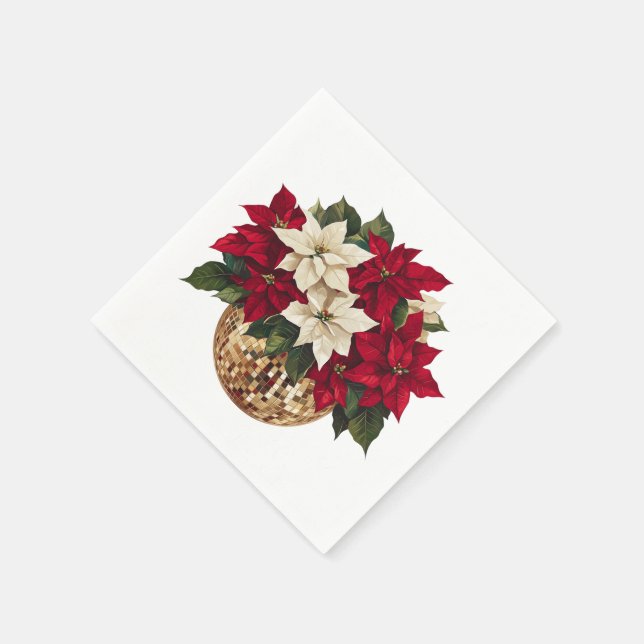 Poinsettia und Disco Ball Paper Plate Serviette (Ecke)