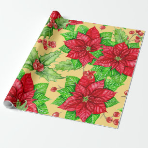 Poinsettia und Heiligbeere Geschenkpapier