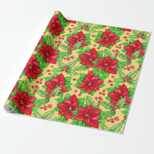 Poinsettia und Heiligbeere Geschenkpapier