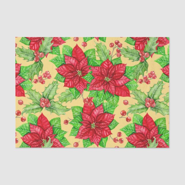 Poinsettia und Heiligbeere Seidenpapier (Vorderseite)