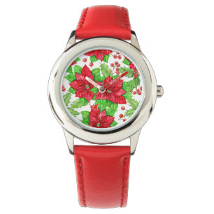 Poinsettia und Heilige Beere Weihnachten Armbanduhr