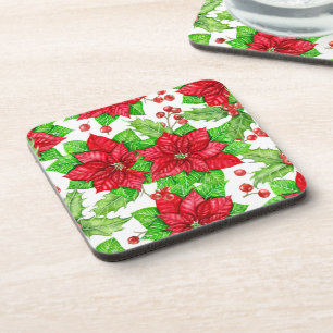 Poinsettia und Heilige Beere Weihnachten Getränkeuntersetzer