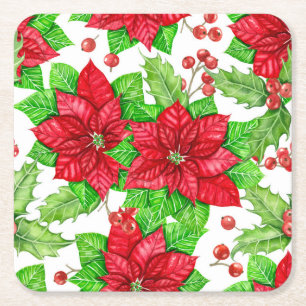 Poinsettia und Heilige Beere Weihnachten Rechteckiger Pappuntersetzer