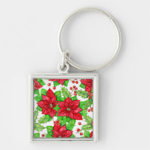 Poinsettia und Heilige Beere Weihnachten Schlüsselanhänger