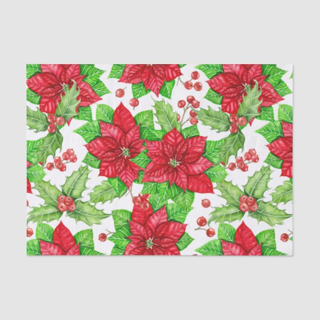 Poinsettia und Heilige Beere Weihnachten Seidenpapier (Vorderseite)