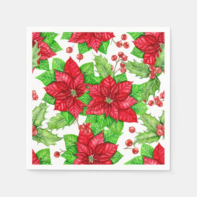 Poinsettia und Heilige Beere Weihnachten Serviette (Vorderseite)