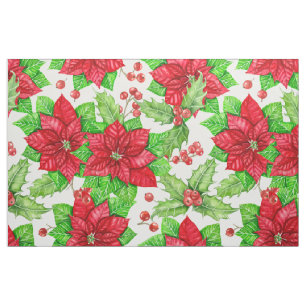 Poinsettia und Heilige Beere Weihnachten Stoff