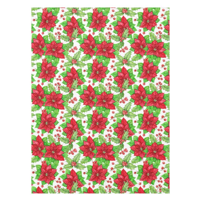 Poinsettia und Heilige Beere Weihnachten Tischdecke (Vorderseite)