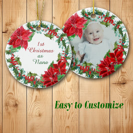 Poinsettia und Holly Wreath Nana Erste Weihnachtsf Keramik Ornament