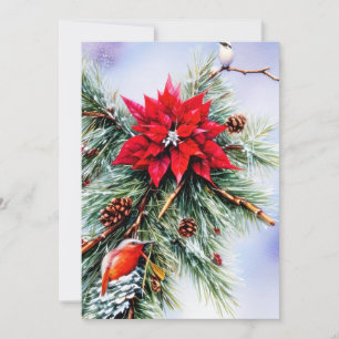 Poinsettia und Kiefer im Budget-Weihnachten Feiertagskarte