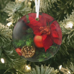 Poinsettia und Kiefernkone Ornament Aus Glas