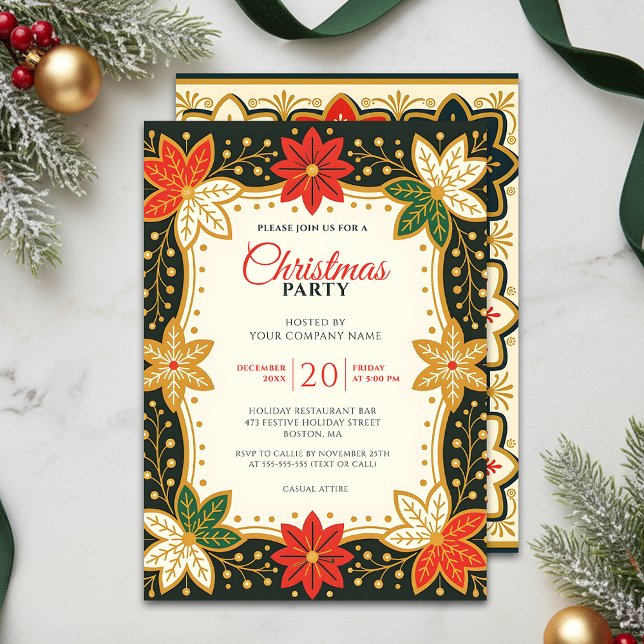 Poinsettia und Snowflake Weihnachts-Party Einladung (Von Creator hochgeladen)