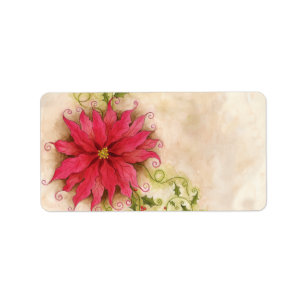 Poinsettia-und Stechpalmen-Adressen-Etikett Adressaufkleber